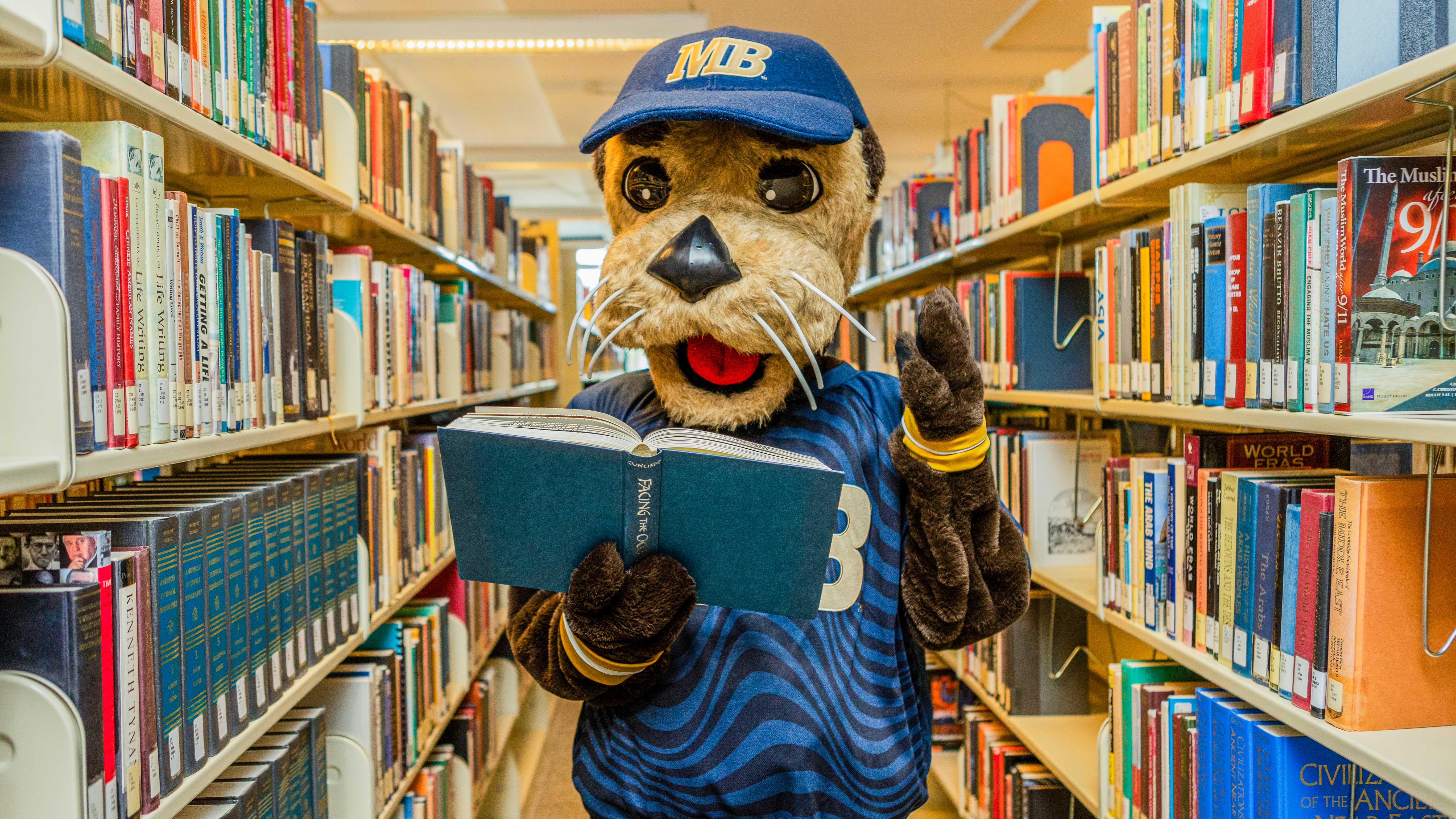 Mascot in a library
