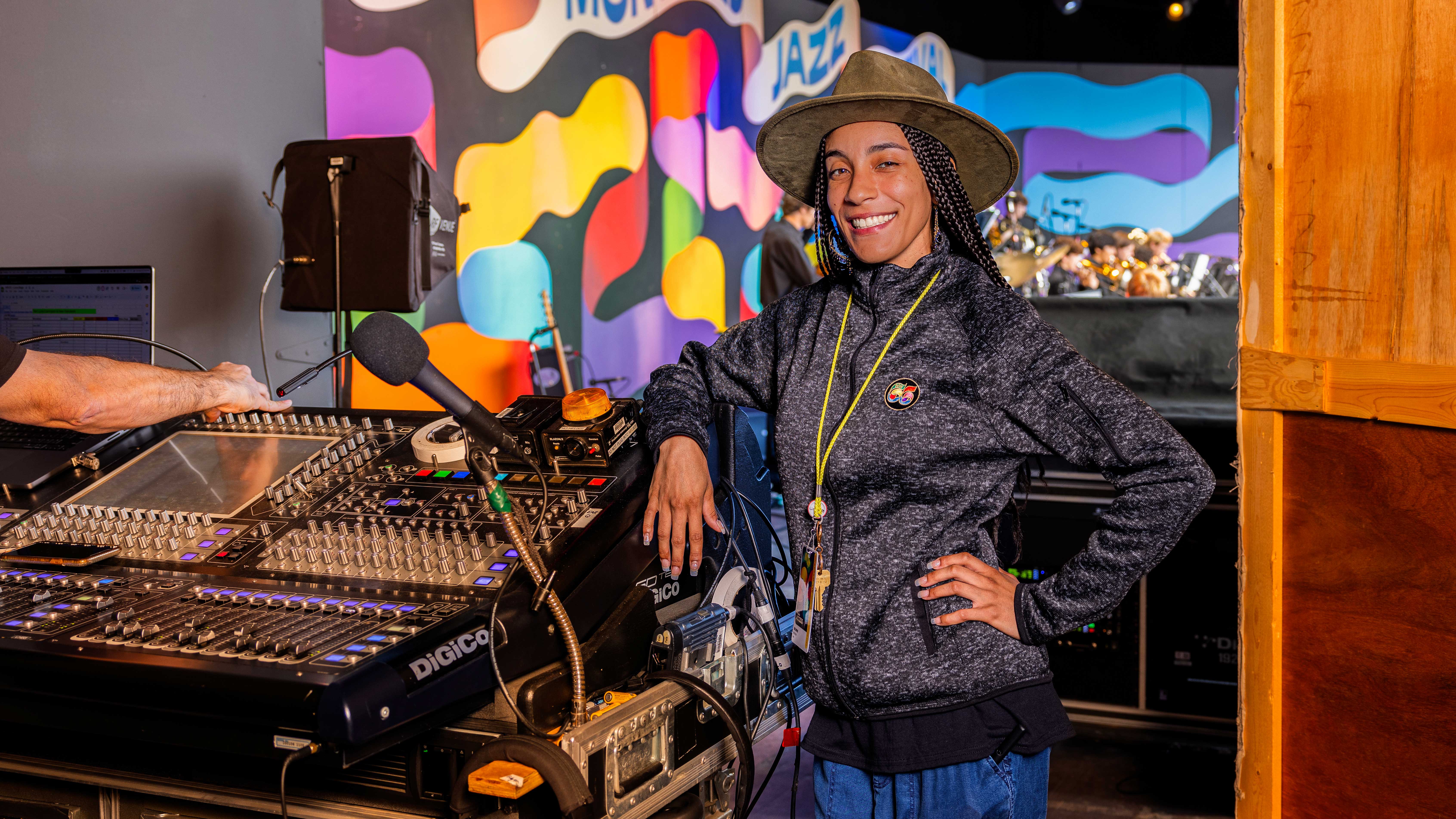DJ by her equipment at a Jazz Festival
